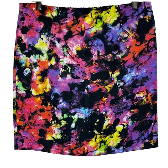 Vince Camuto Abstract Satin Mini Skirt Size 10 | Bold Print Fall Workwear - Picture 8 of 11